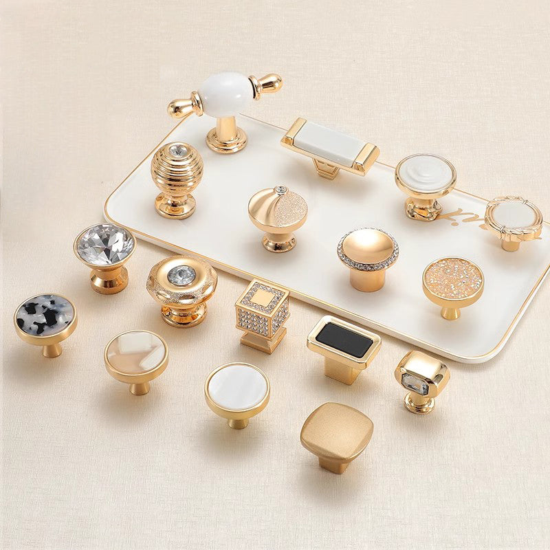 VICKI BROWN 12 Pcs K9 Crystal Gold Cabinet Knobs Simple European Single Hole Wardrobe Drawer Handles Light Luxury