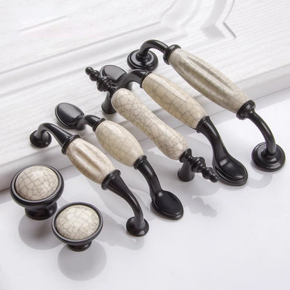 VICKI BROWN 12 Pcs European Crack Ceramic Handles Black And White Wardrobe Cabinet Pulls American Pastoral Drawer Knobs