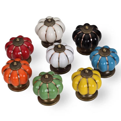 VICKI BROWN 10 Pcs Single Hole Colorful Pumpkin Ceramic Cabinet Knobs Round Shape Cartoon Pull Handles White Ball Shape Drawer Handle