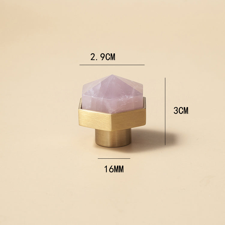 VICKI BROWN Natural Crystal Brass Cabinet Knobs Euro Light Luxury Single Hole Pulls for Wardrobe Furniture Hexagon 6 Pcs