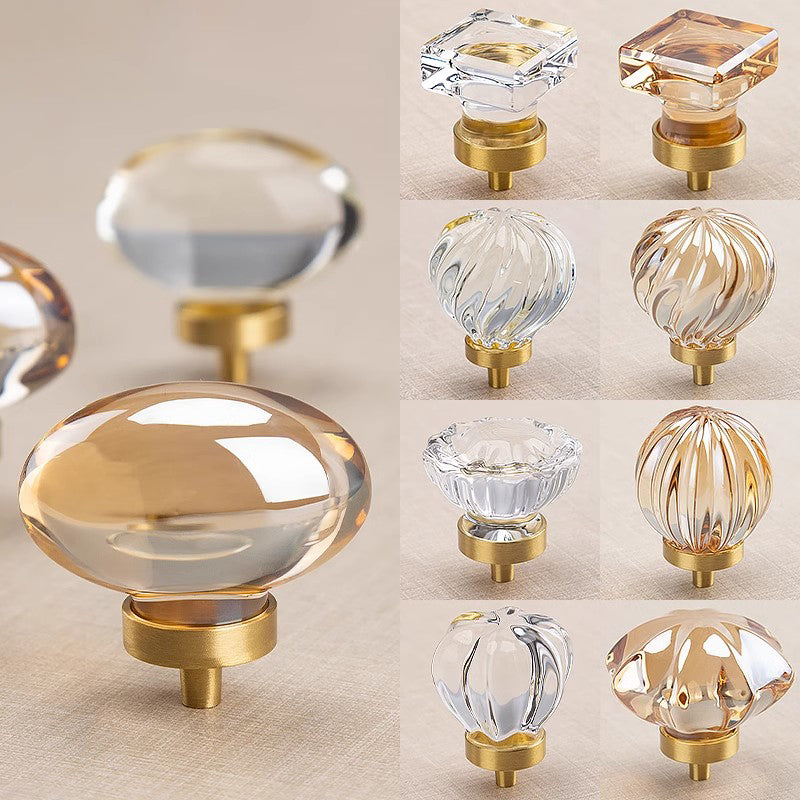 VICKI BROWN 12 Pcs Light Luxury Transparent Brass K9 Crystal Single Hole Wardrobe Door Knobs Modern Light Luxury Drawer Cabinets Shoe Cabinet Small Handle