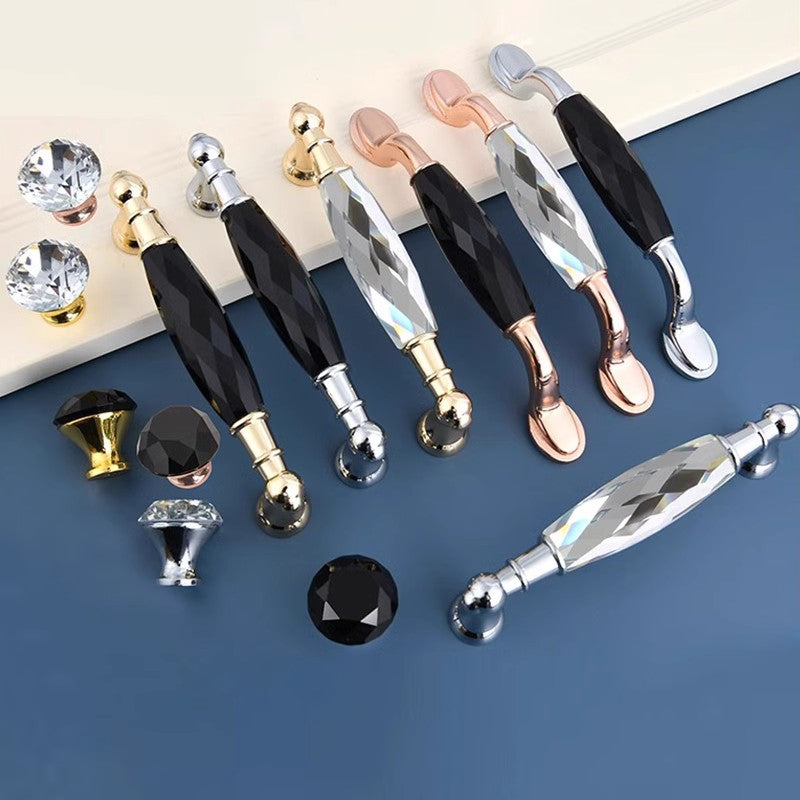 VICKI BROWN 12 Pcs European Style k9 Crystal Cabinet Drawer Handles Wardrobe Door Pulls Modern Simple Double Hole Handle For Dresser Closet White/Black