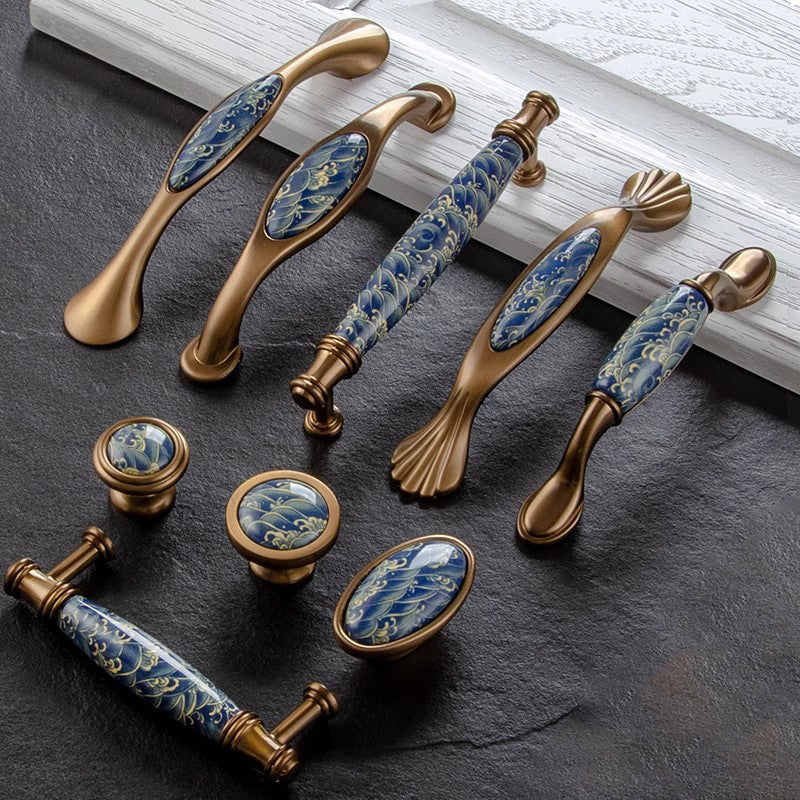 VICKI BROWN 12 Pcs Blue and White Porcelain Cabinet Door Handle European and American style Ceramic Cupboard  Drawer Knob Retro Wardrobe Door Pulls