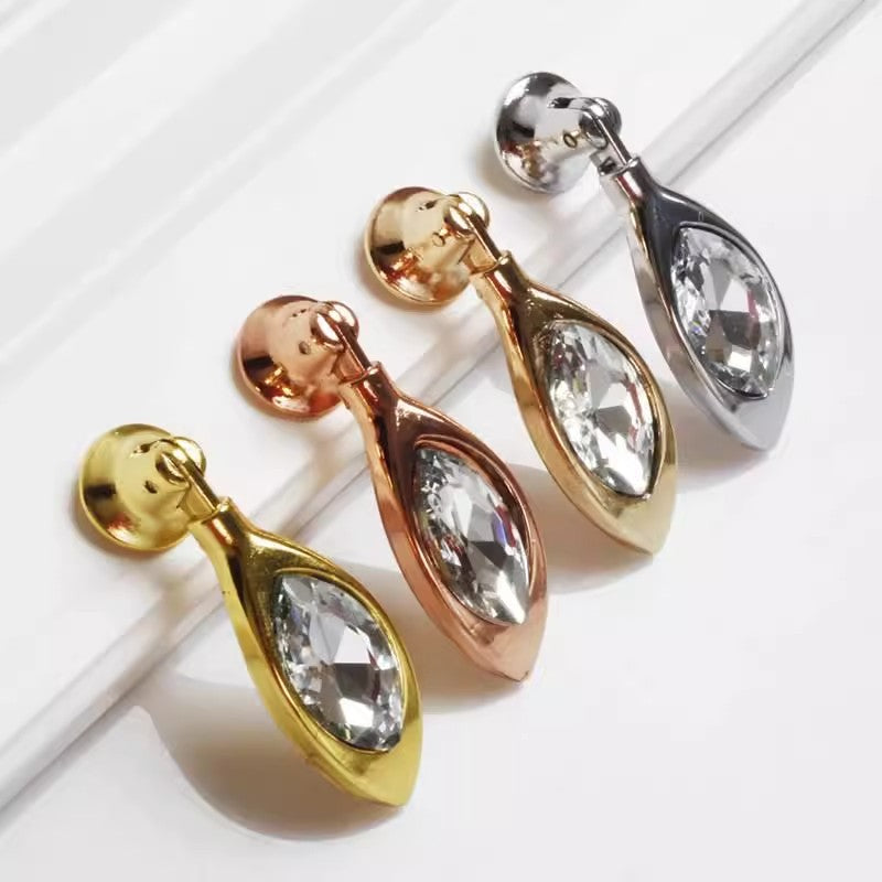 VICKI BROWN 12 Pcs K9 Crystal Pendant Handle Modern European Single Hole Diamond Pulls for Cupboard Drawer Wardrobe Shoe Cabinet Leaf Shape