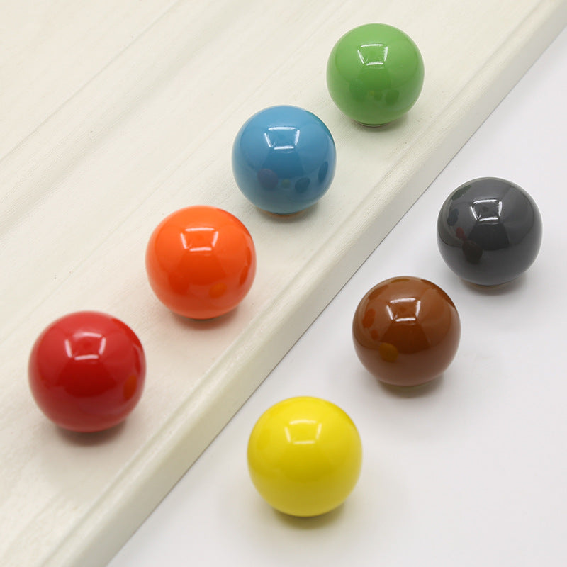 VICKI BROWN 12 Pcs Colorful Ceramic Round Ball Cabinet Door Knobs Smooth Ball Single Hole Drawer Pull Handle for Kitchen Kids Bathroom Dresser Closet Simple