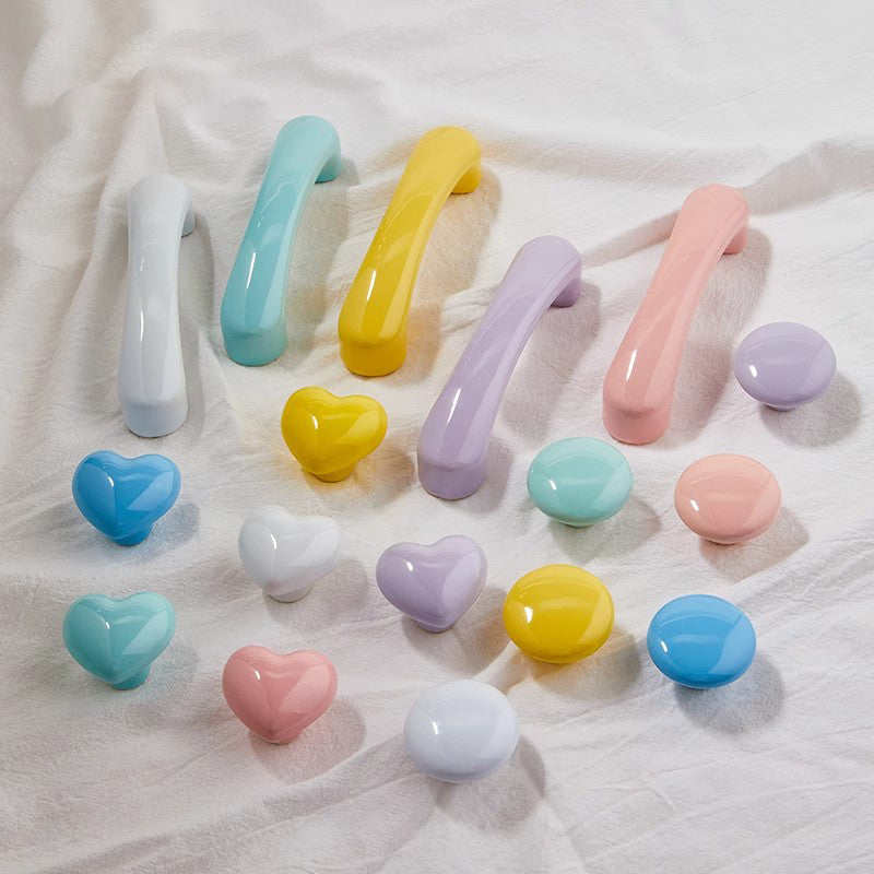 VICKI BROWN 12 Pcs Colorful Ceramic Handles Simple Glossy Wardrobe Drawer Pull Knob For Children's Room