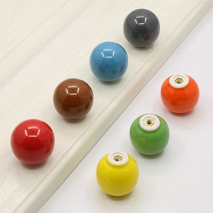 VICKI BROWN 12 Pcs Colorful Ceramic Round Ball Cabinet Door Knobs Smooth Ball Single Hole Drawer Pull Handle for Kitchen Kids Bathroom Dresser Closet Simple