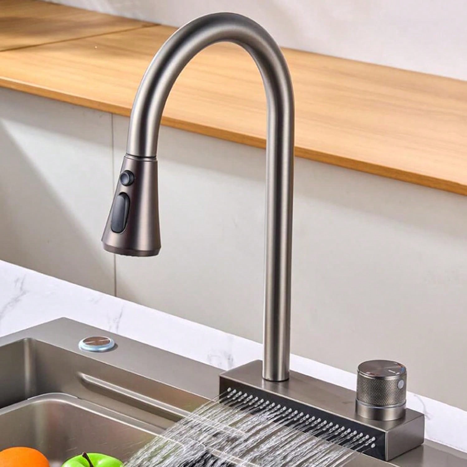 Archived photograph of 1Pc Kitchen Faucet With Pull-Down Waterfall Shower, Stainless Steel Kitchen Tap With Single Hole Hot And 