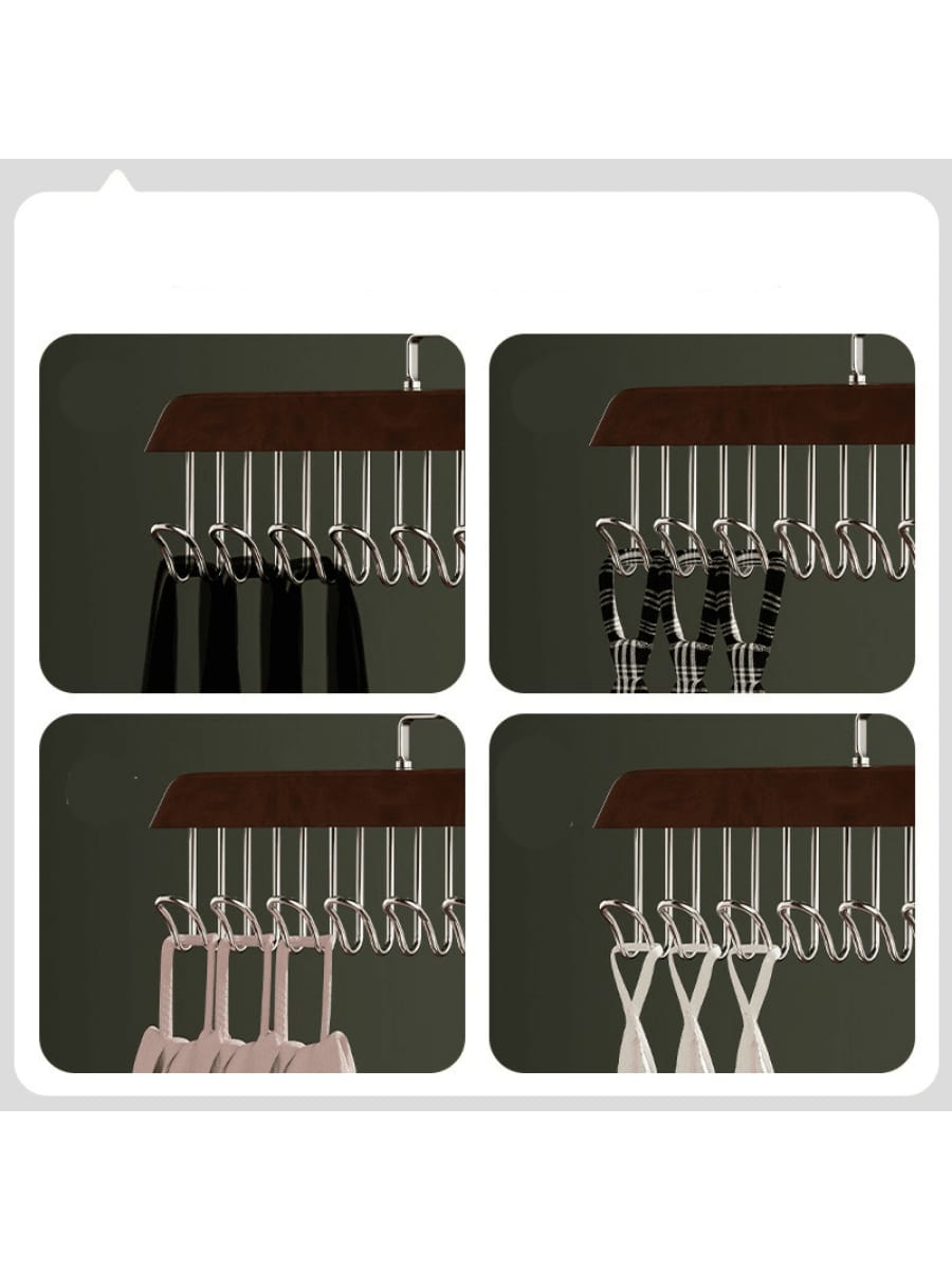 1 Pc Closet Organizer Space-Saving Wooden Hanger With 8 Hooks For Belts, Ties, Scarves, Hats And Tank Tops
