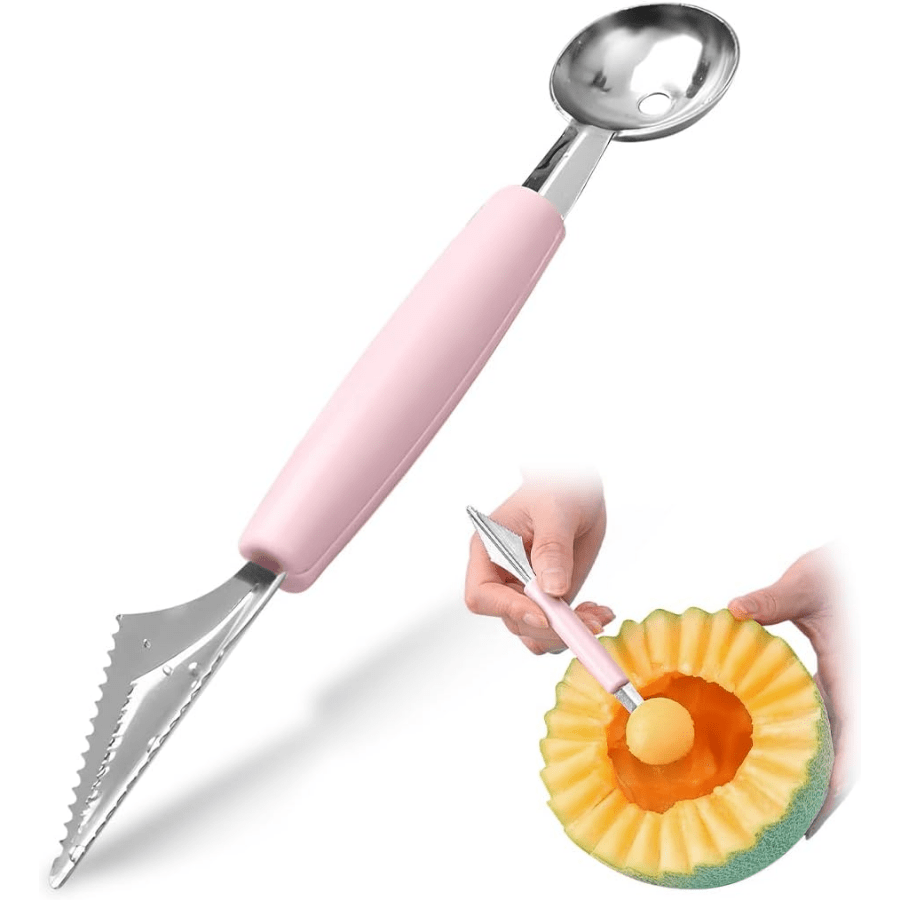 1 Pc Melon Baller Scoop, Stainless Steel Fruit Carving Knife, Dual-Function Ball Spoon for Melon, Watermelon, Cantaloupe, Ice Cream, Sorbet, Dessert Kitchen Tool Halloween Gift