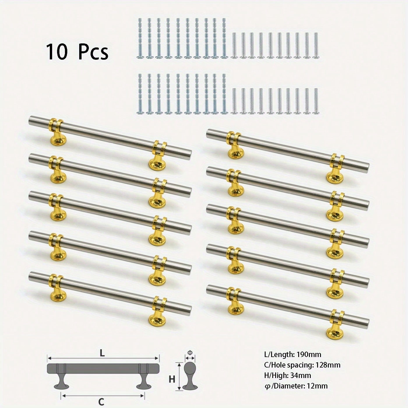 10 Pack Brushed Nickel Cabinet Pulls Kitchen Cabinet Handles - Cabinet Pulls Brushed Nickel&Gold Kitchen Pulls For Cabinet Zinc Aolly Hardware Pulls 5inch(128mm) Hole Center To Center