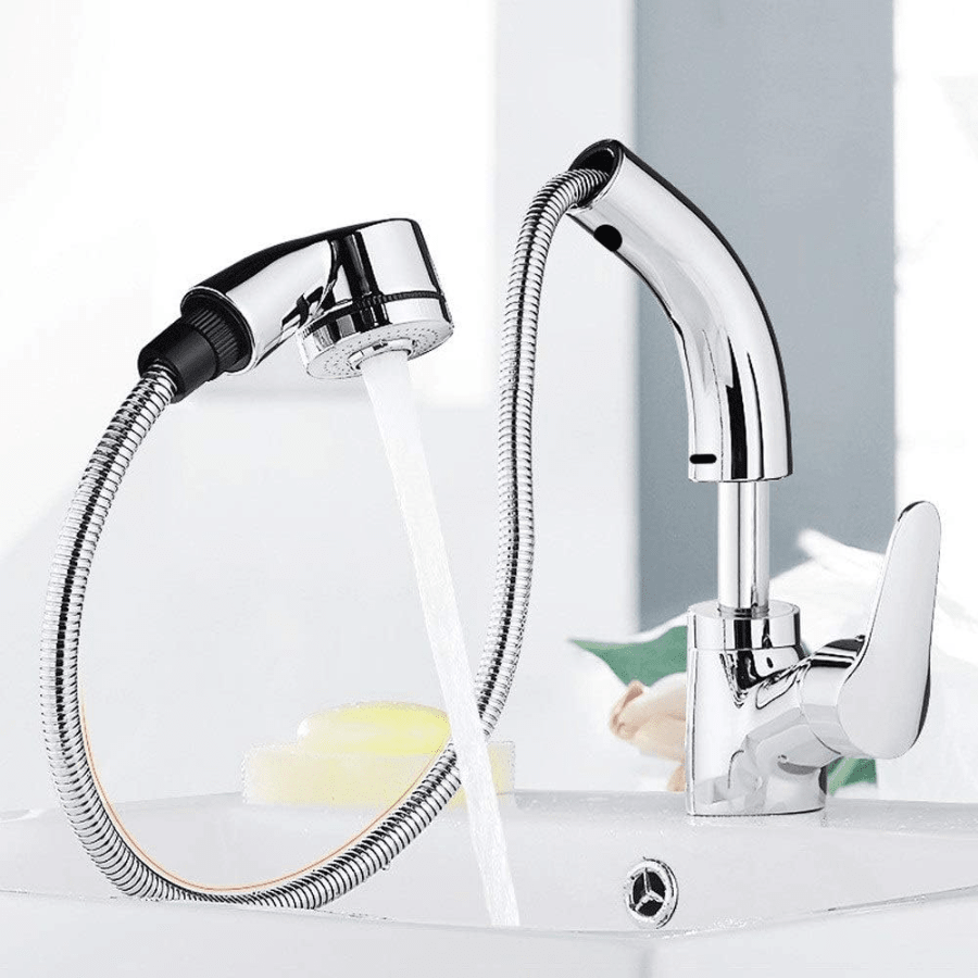 1Pc Basin Faucet With Pull Out Spray Hot Water And Cold Water Multifunction Retractable Sink Tap