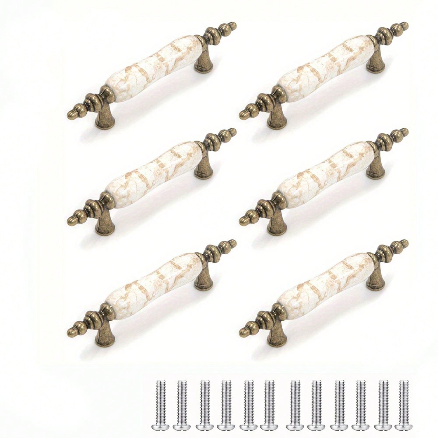 Pastoral Ceramic Pulls, Marble Crack Drawer Pulls, Antique Brown Granite Pull Handles, Kitchen Cabinet Handles, 3 "Hole Distance 6 Pcs