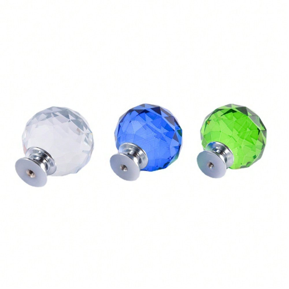 1.18 Inch/ 30 MM Pack Of 12 Round Crystal Cabinet Knobs With Screws, Dresser Knobs Handle For Home, Kitchen, Drawer And Cupboard(Green+Silver)