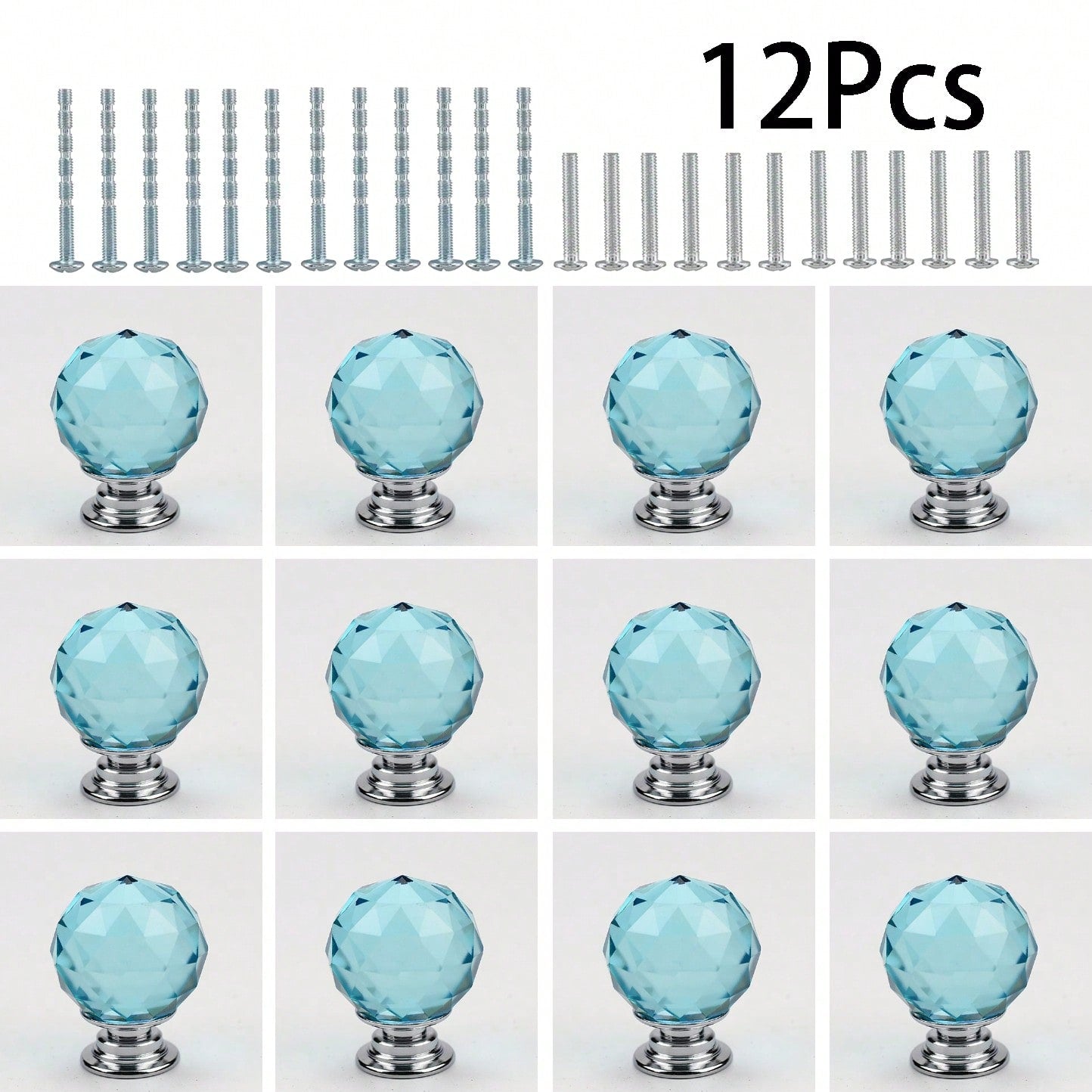 Archived photograph of 1.18 Inch/ 30 MM Pack Of 12 Round Crystal Cabinet Knobs With Screws, Dresser Knobs Handle For Home, Kitch