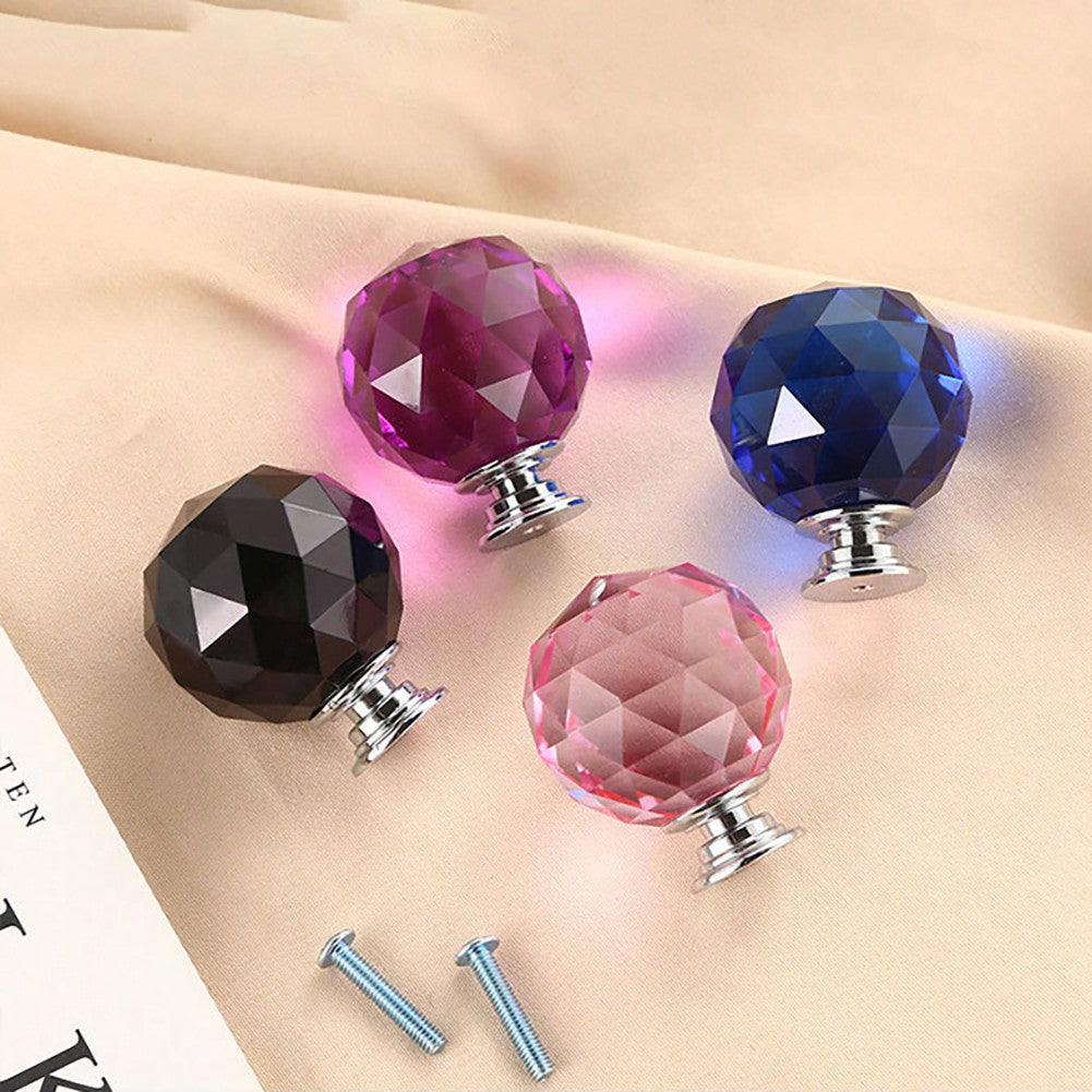12Pcs Purple, Round Shape Crystal Glass 30mm Kitchen Cabinet Door Drawer Knob Cupboard Dresser Wardrobe Pull Handle With Screws