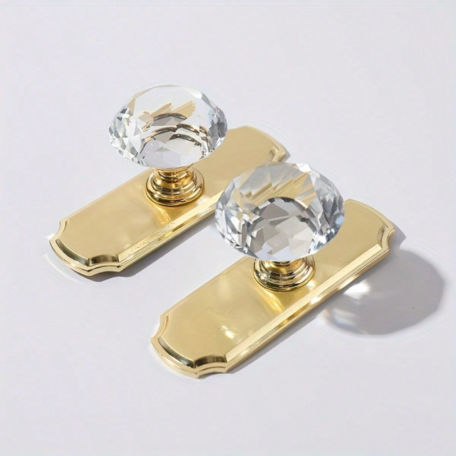 6 Pcs Round Clear Crystal Door Knobs, Zinc Alloy Base Single Hole Drawer Pulls, Gold Cabinet Handles.