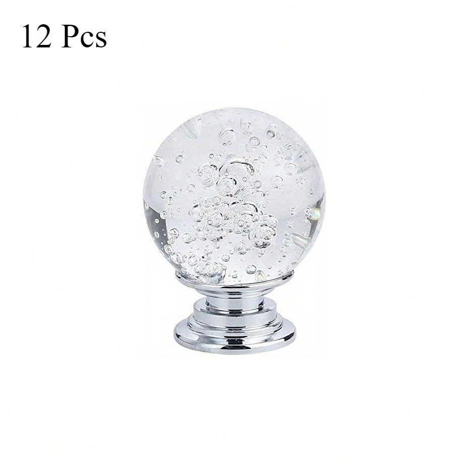 12 Pcs Foam Crystal Knobs, Round Dresser Drawer Pulls, Wardrobe Glass Shower Crystal Cabinet Handles, White  30mm Diameter.