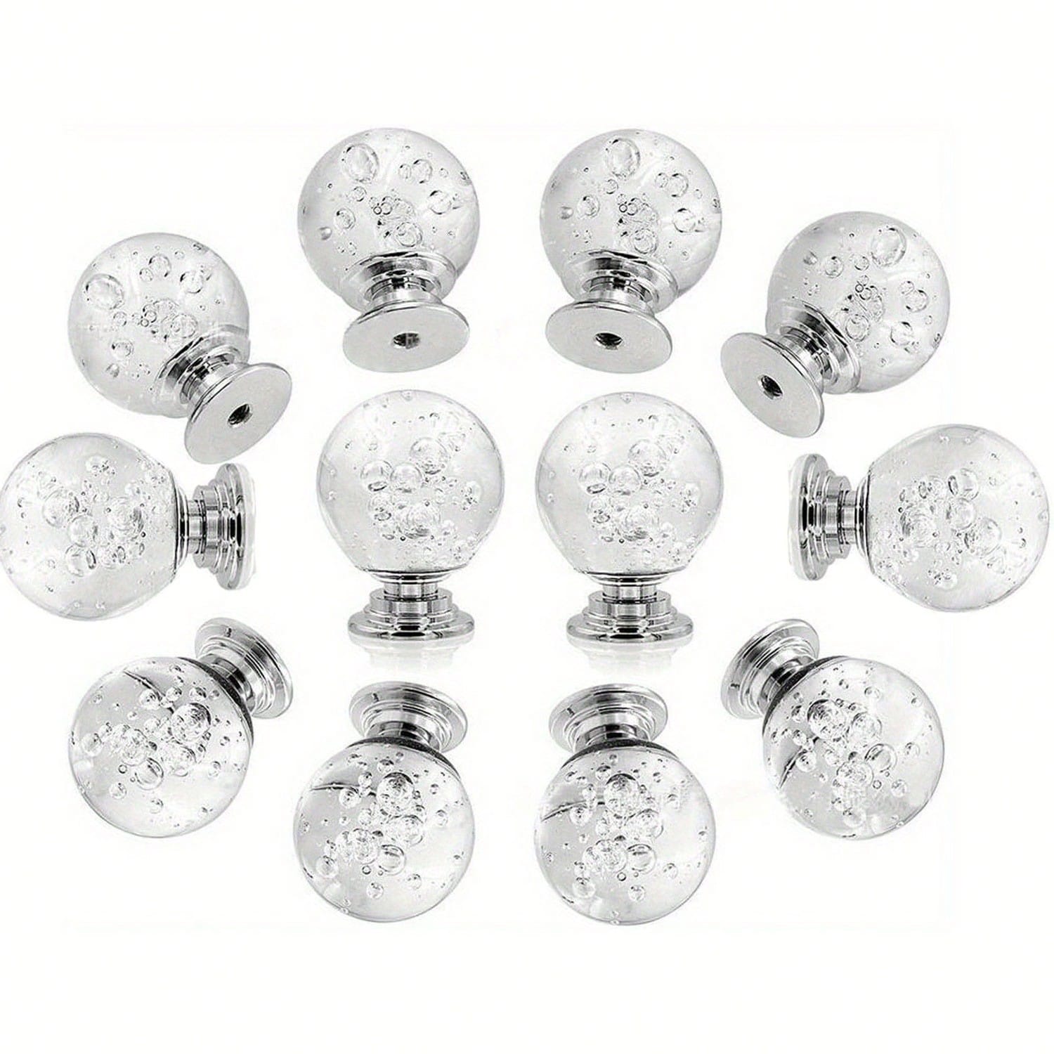 12 Pcs Foam Crystal Knobs, Round Dresser Drawer Pulls, Wardrobe Glass Shower Crystal Cabinet Handles, White 30mm Diameter.