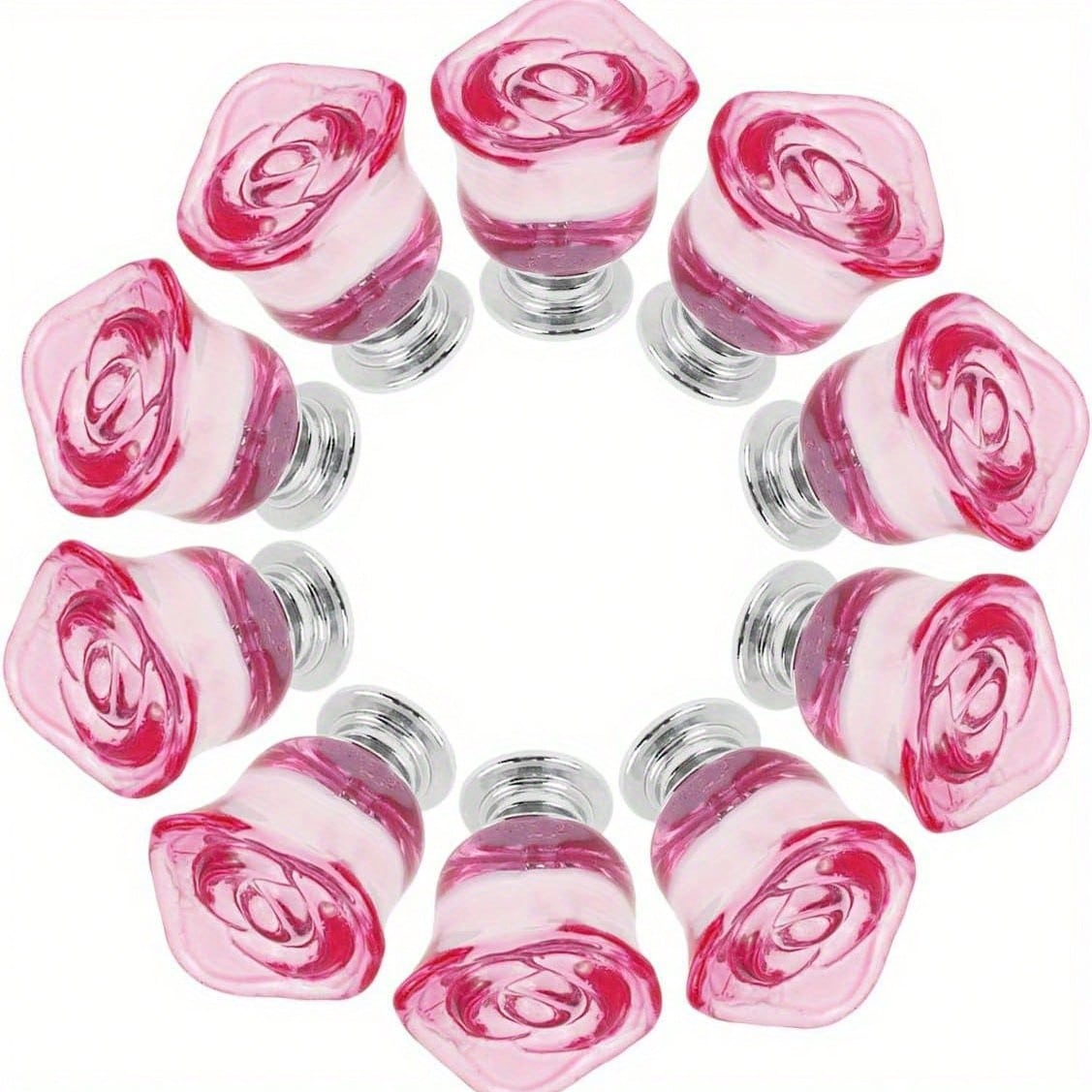 10 Pcs Rose Crystal Drawer Knobs, Vintage Cabinet Handles, Clear Furniture Knobs Pulls, Pink Diameter 30mm.