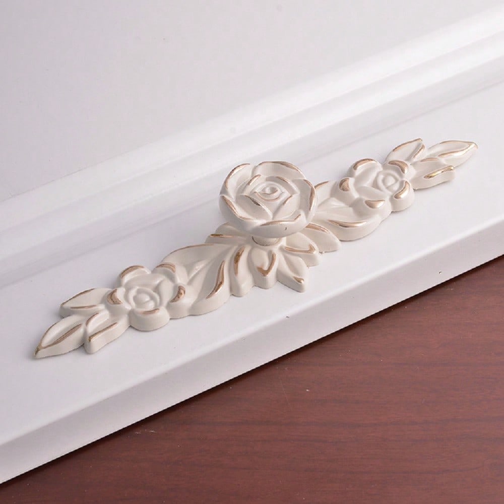 4 Pack 6.6" Large Euro Rose Decorative Cabinet Knobs With Plate,Floral Ivory Drawer Knobs Vintage Kitchen Flower Drawer Pulls Handle For Dresser Vanity Cupboard Wardrobe (4Pack, 6.6")
