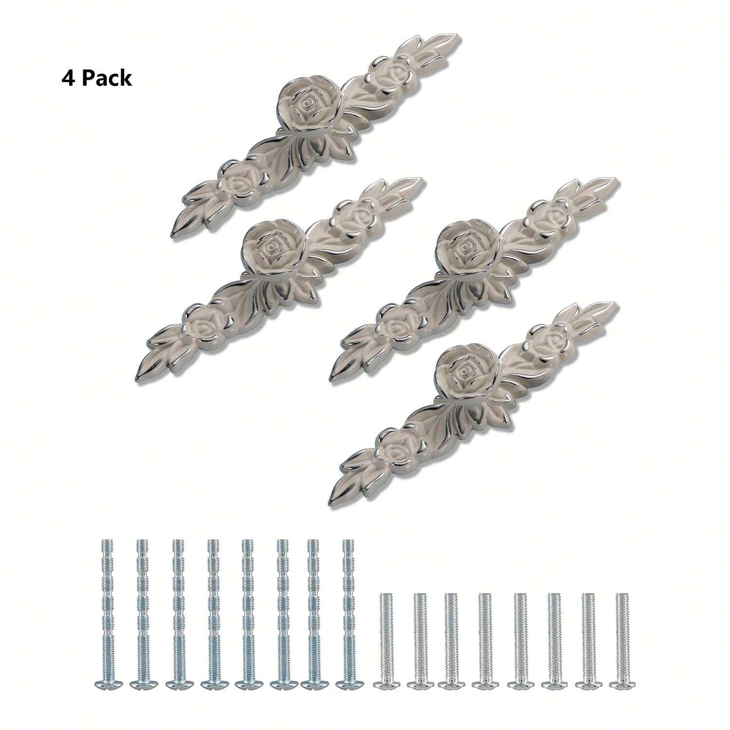 Archived photograph of 4 Pack European Style Rose Cabinet Knobs Ivory White Backplate, Vintage Kitchen Zinc Alloy Flower Drawer 