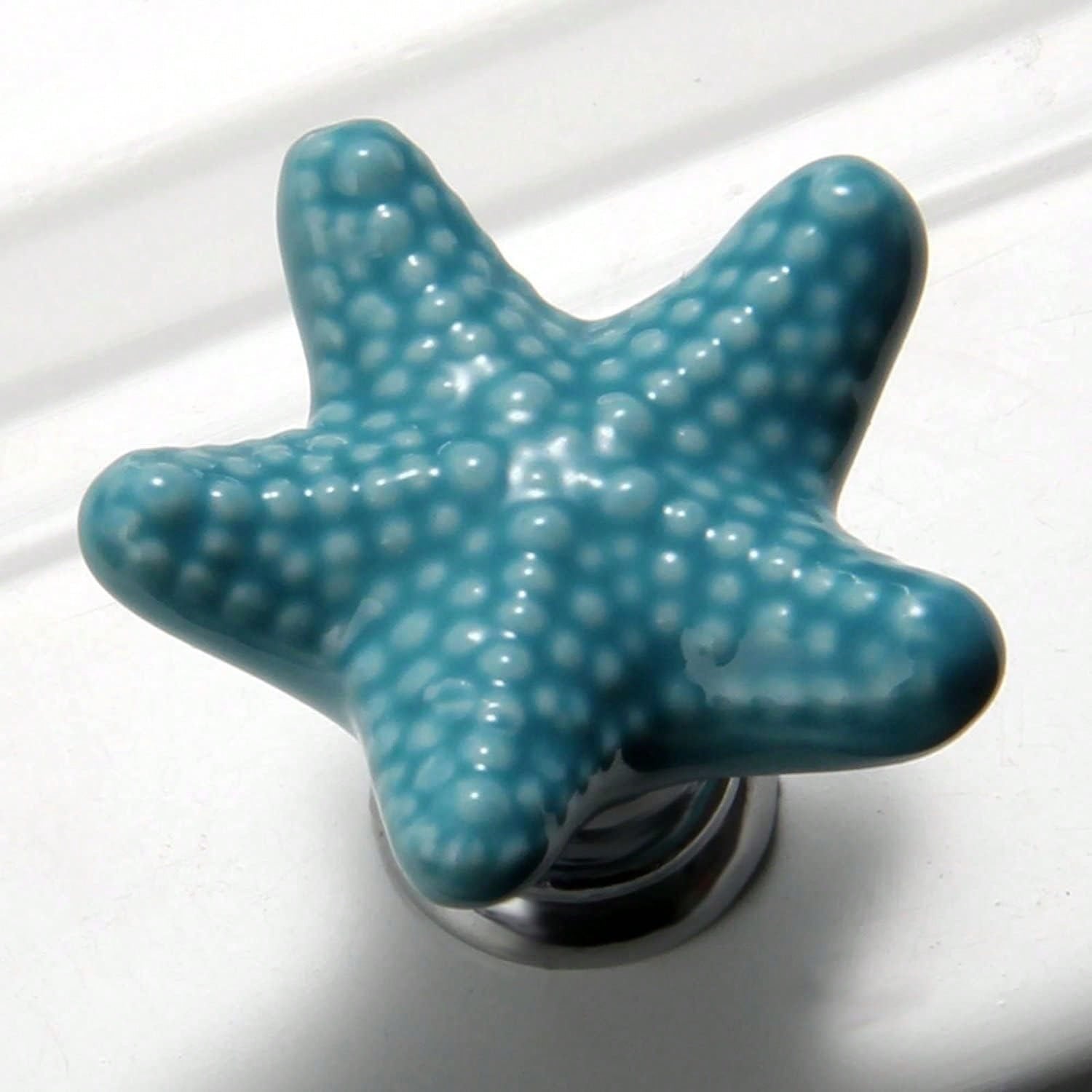 Starfish Shape Drawer Cupboard Pulls Handles Wardrobe Drawer Cabinet Door Kitchen Knobs And Handles, Pack Of 17 (Blue)