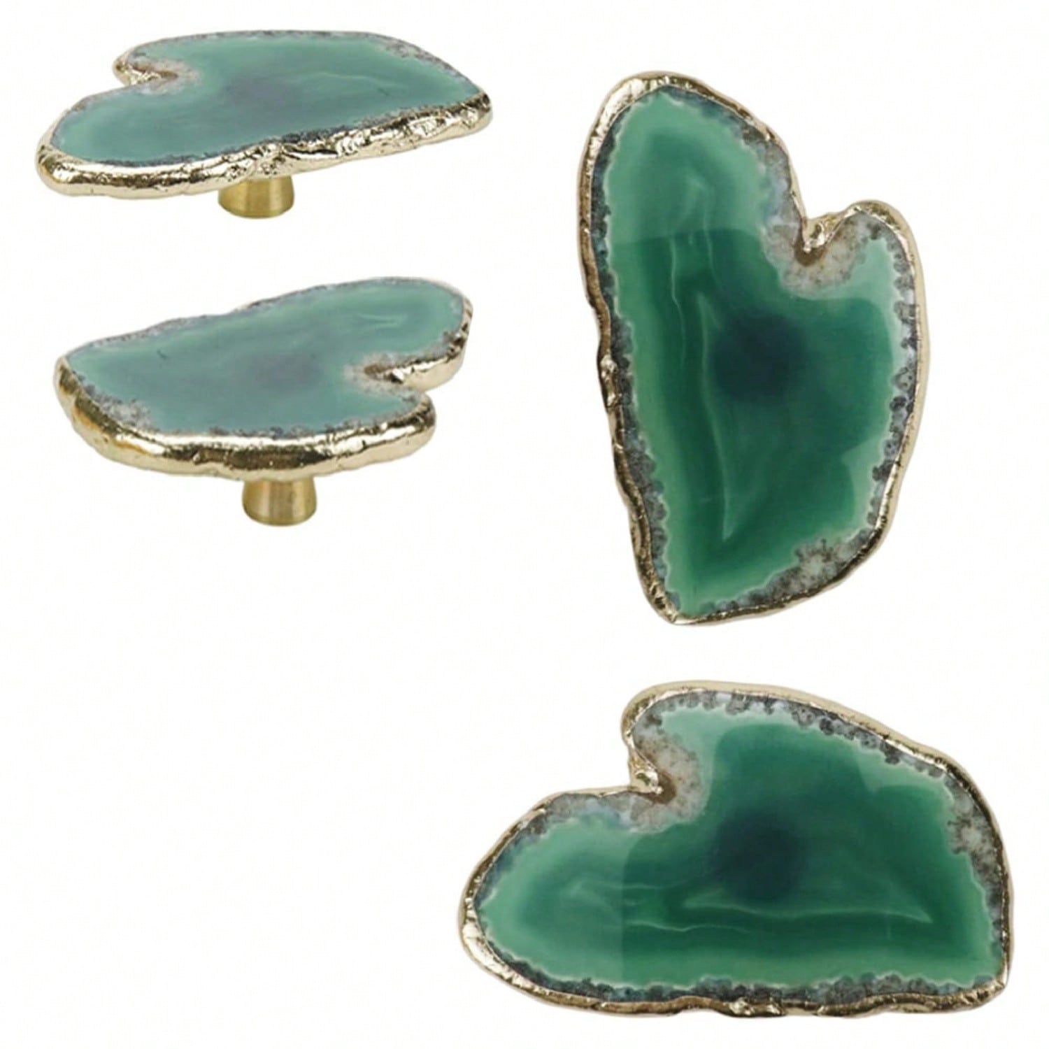 Unique Green Agate Cabinet Knobs And Pulls Set Of 4, Knobs For Cabinets And Drawers Gold Dresser Knobs Bifold Door Knob For Closet Kitchen Cupboard