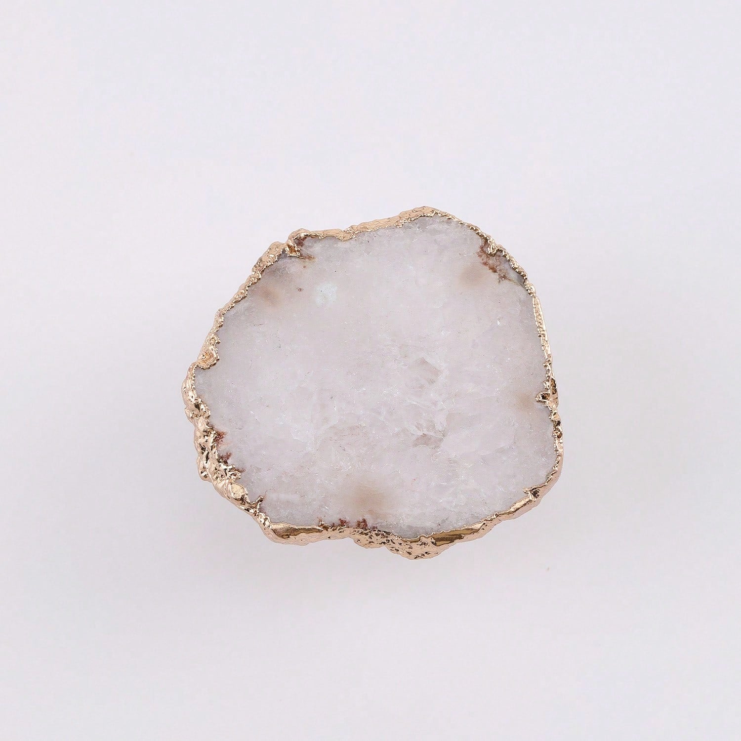 White Geode Cabinet Knobs Crystal Stone Drawer Knobs Handles Decorative Gold Plated Gemstone Cupboard Pulls For Home Office Decor 4 Pack