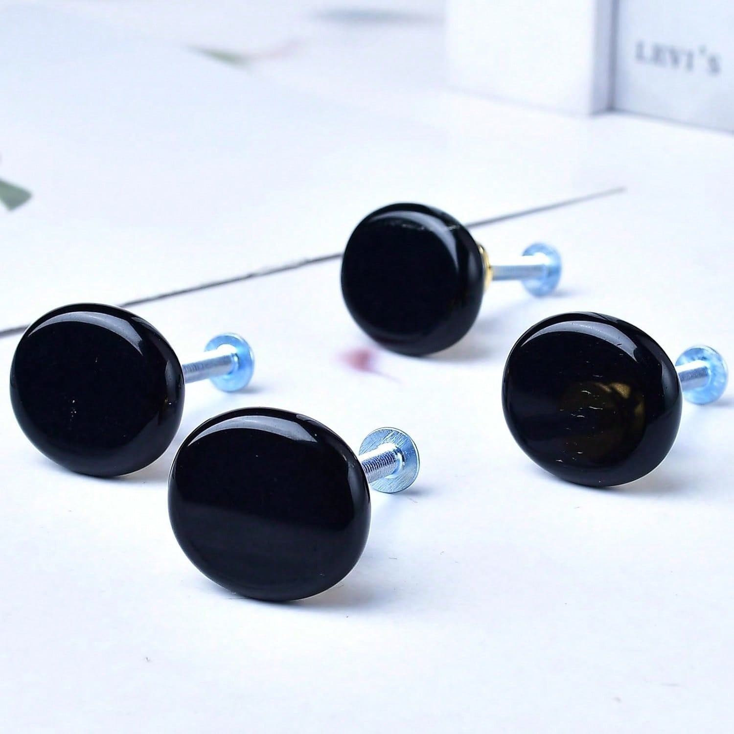 Black Obsidian Dresser Cabinet Knobs Mini Crystal Stone Drawer Knobs Handles Small Natural Gemstone Cupboard Pulls for Home Office Decor 4 Pack