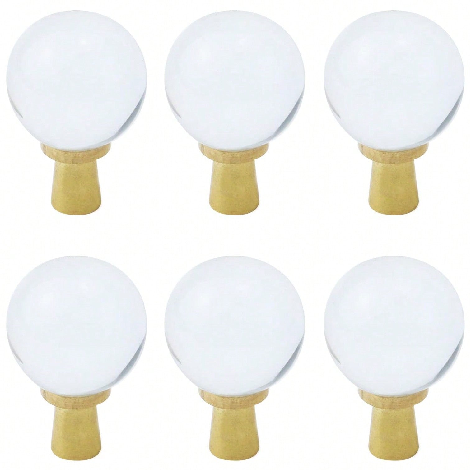 Woogim 1" Round Crystal Cabinet Knobs Clear Glass Ball Brass Drawer Knobs Round Smooth Drawer Pulls for Dresser Cupboard 6Pcs