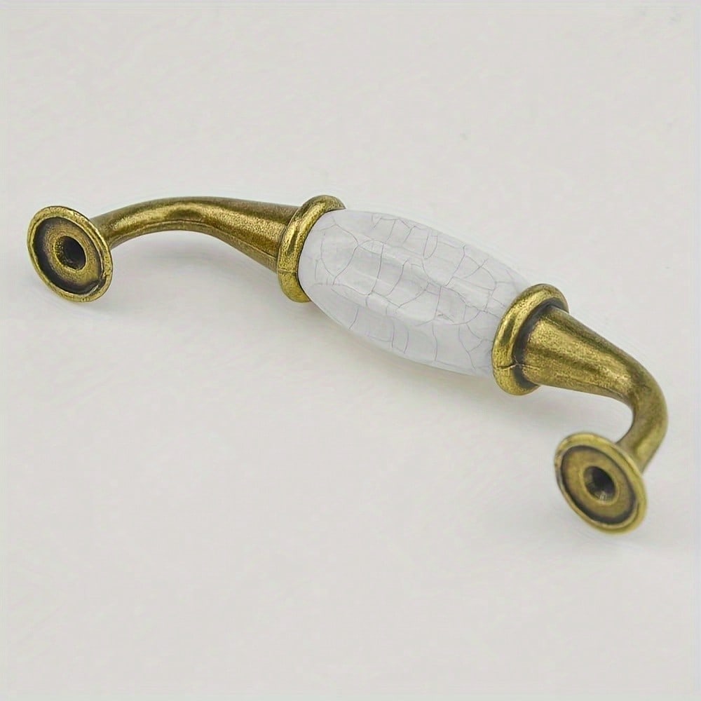 2PCS Cabinet Dresser Pulls White Ceramic Dresser Pulls Cupboard Drawer Pull Knobs Door Pull Handle with Screws 3.8"/96mm Centers (Gold, White) (3.78 Inch Hole Centers)