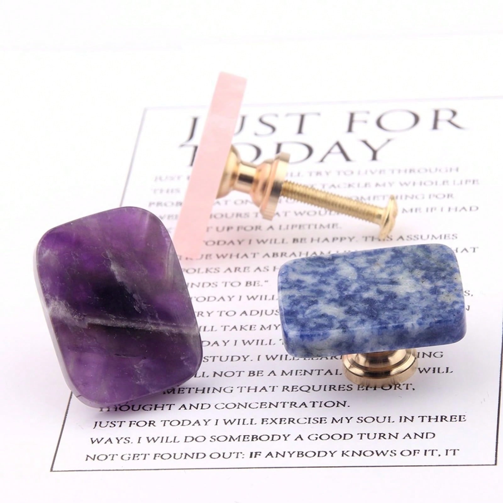 6 Rose Quartz Brass Drawer Knobs and Knobs Cabinet Door Box Handles Crystal Length 35mm
