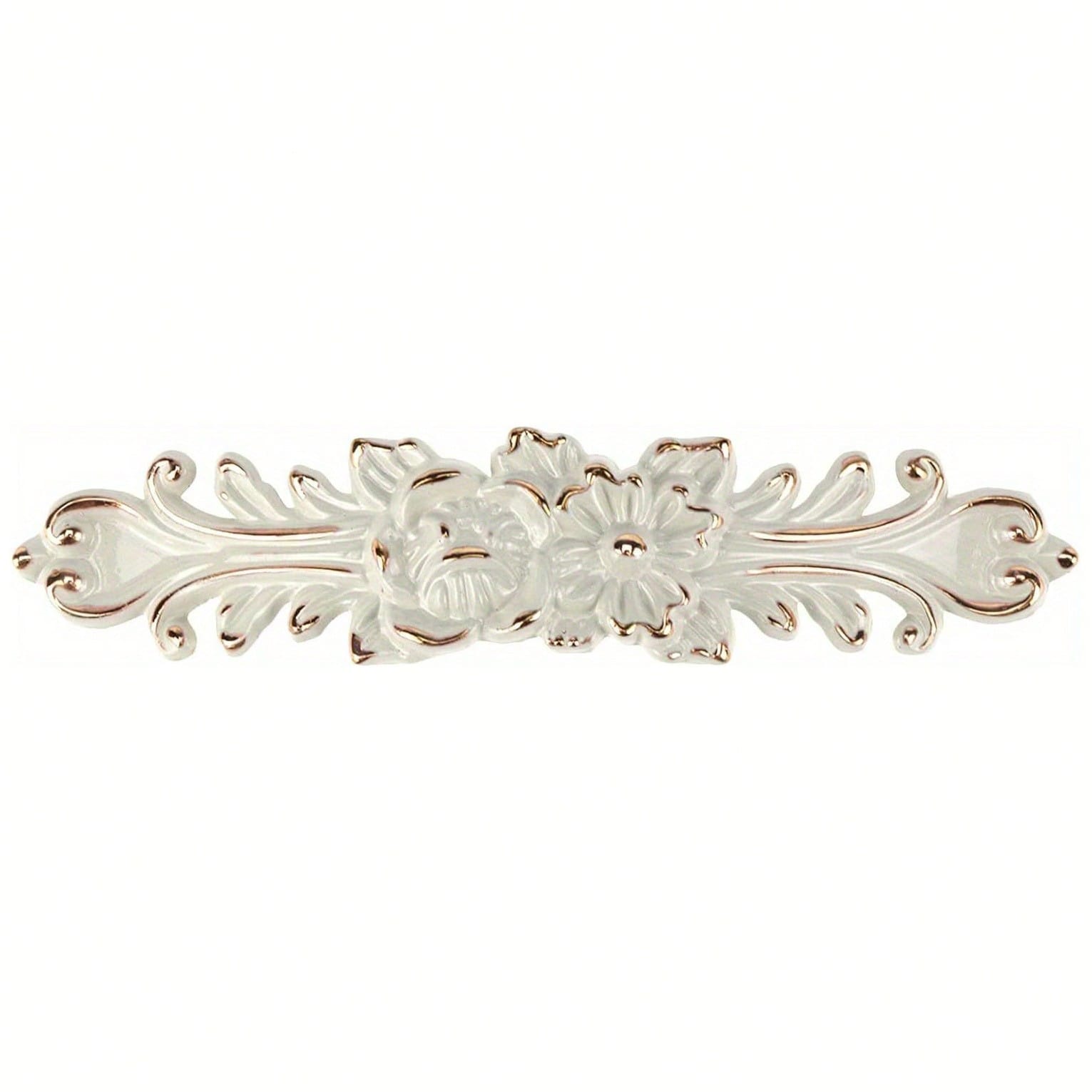 6 Pack Vintage Flower Drawer Handles Pulls Cabinet Knobs Zinc Alloy Kitchen Dresser Handle Furniture Hardware (3.8 ft ft Hole Center, White and Gold Edge)