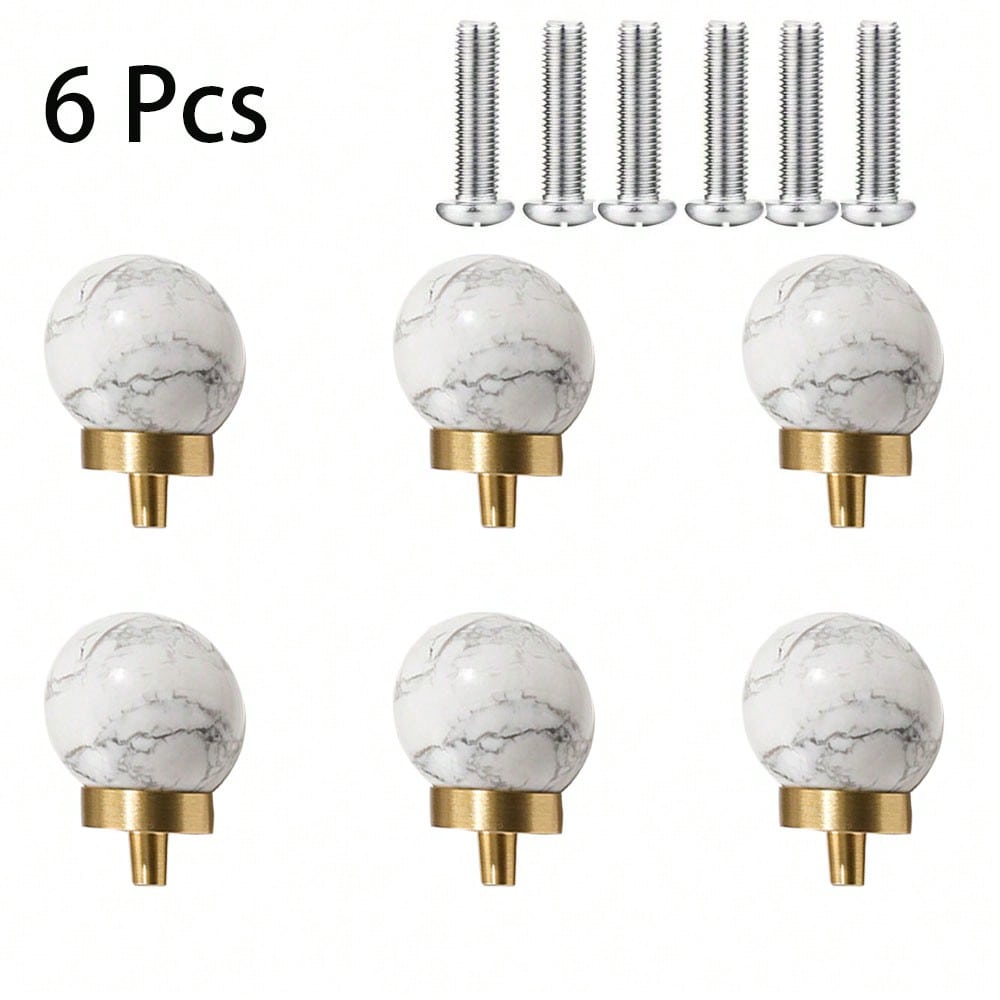6PCS Round Single Hole Natural Stone Handle Dresser Drawer Wardrobe Luxury Door Pull Brass Handle