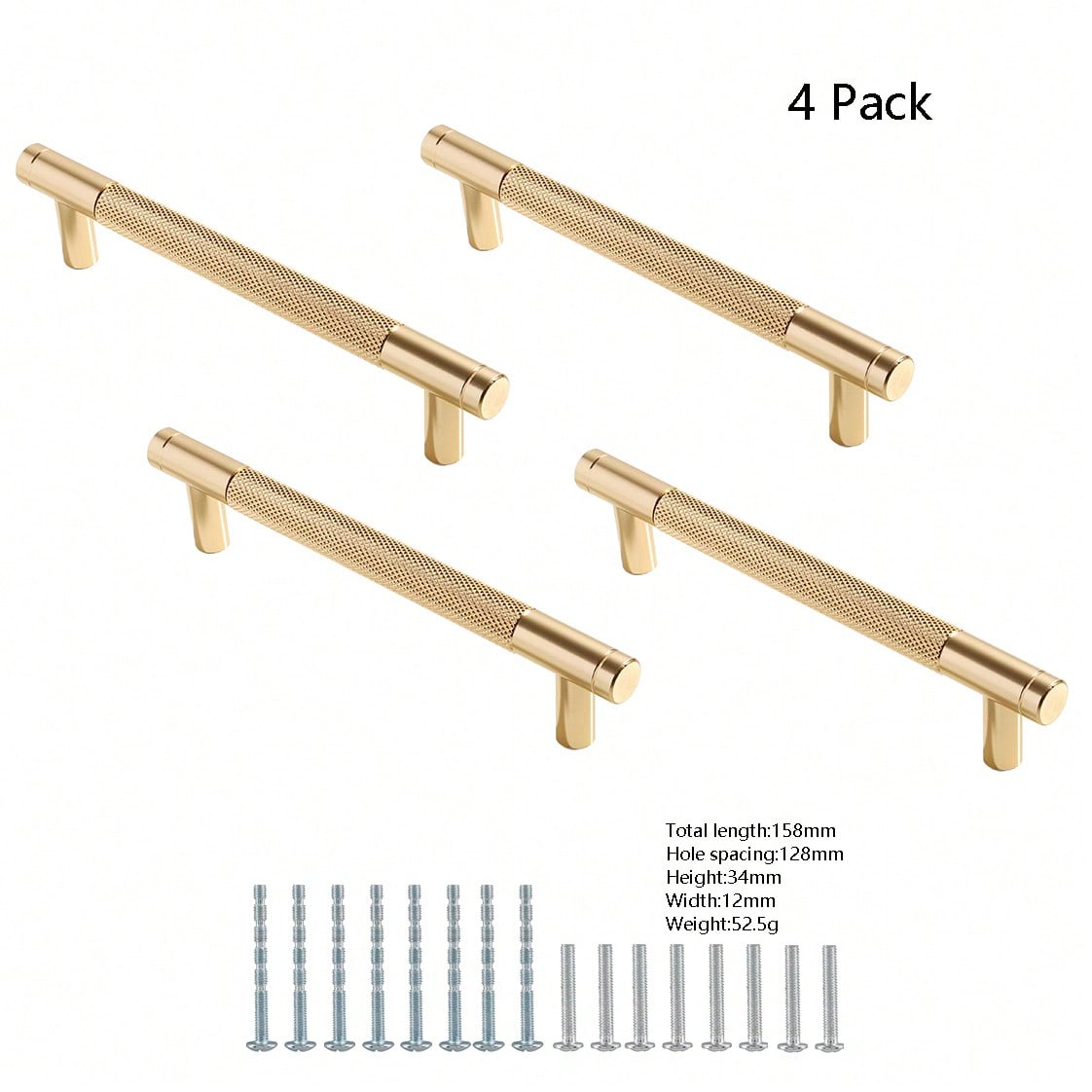 4Pack 5 Inch(128mm) Gold Cabinet Pulls Knurled Cabinet Handles Cupboard Handles Kitchen Cabinet Hardware for Cupboard Drawer Pulls