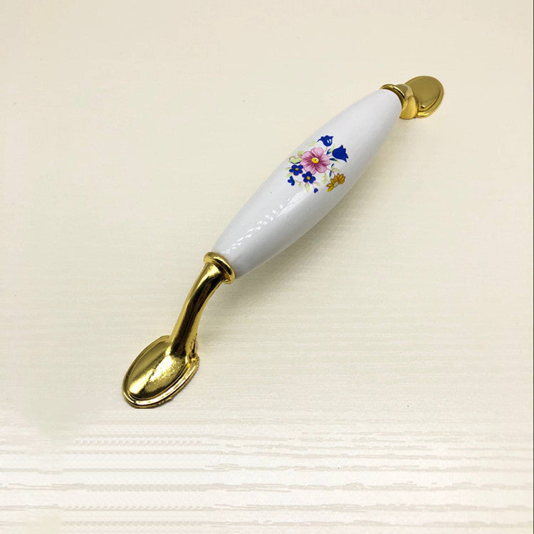 VICKI BROWN 12 Pcs Blue Flower Vintage Pastoral Ceramic Cabinet Pulls European Style Handles with Bronze Finish Knobs for Drawer, Closet,Wardrobe Door