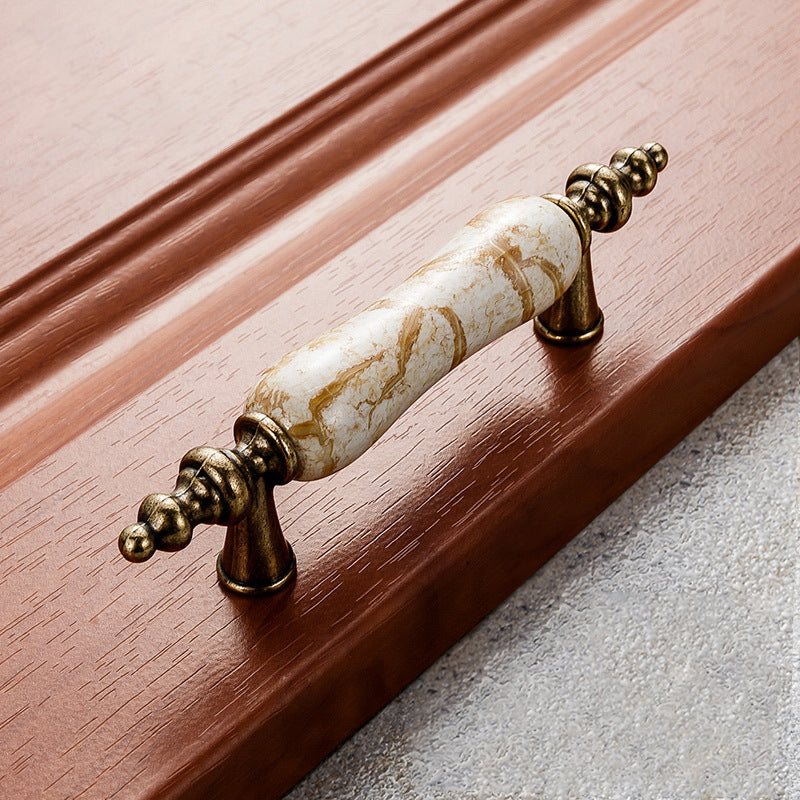 VICKI BROWN 12 Pcs Euro Marbling Cabinet Ceramic Handle Vintage Single Hole Drawer Cupboard Door Handles Wardrobe Door Knobs