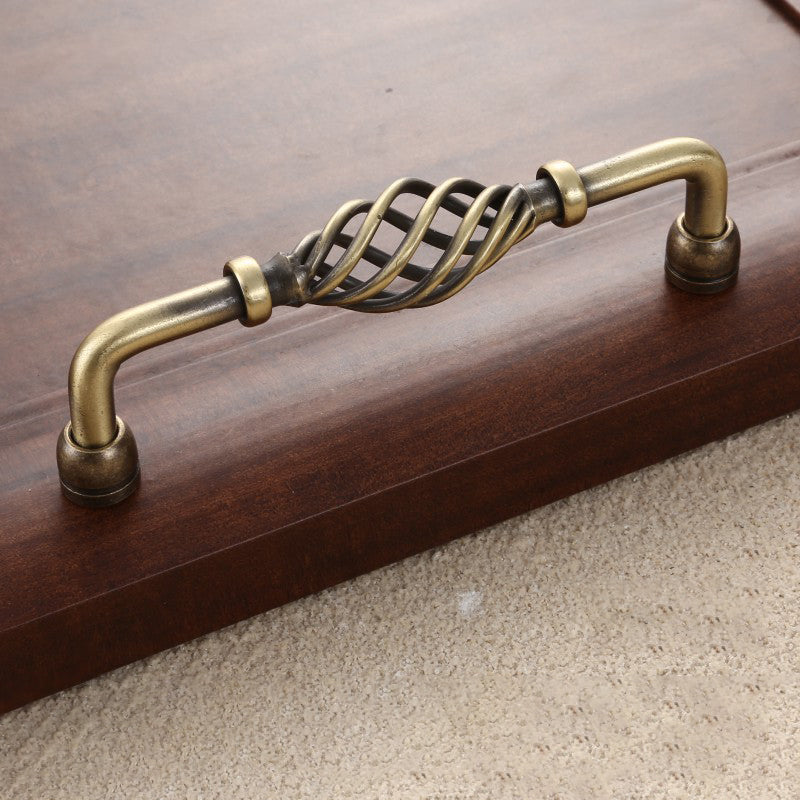 VICKI BROWN Antique Bronze Pastoral Birdcage Handle Northern European Spiral Cabinet Furniture Wardrobe Door Pull Knobs Black 12Pcs
