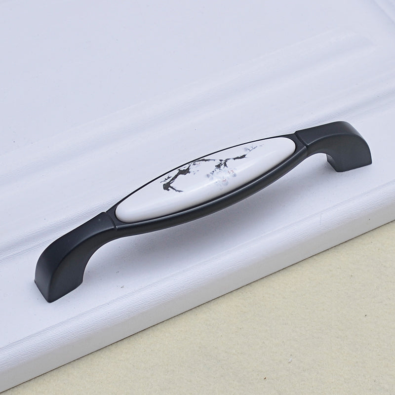 VICKI BROWN Ink Plum Blossom Ceramic Handles European Modern Simple Wardrobe Drawer Kitchen Cabinet Door Cabinet Handle Knob Black and White 12 Pcs