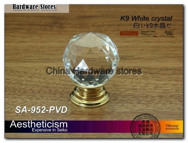 (30 pieces/lot) 25mm VIBORG K9 Glass Crystal Knobs Drawer Pulls& Cabinet Handles &Drawer Knobs, SA-952B-PVD-25 (30 pieces/lot) 25mm VIBORG K9 Glass Crystal Knobs Drawer Pulls& Cabinet Handles &Drawer Knobs, SA-952B-PVD-25
