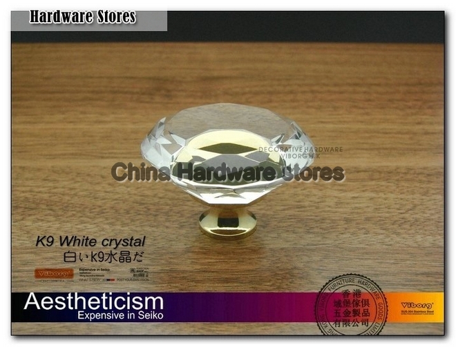 (4 pieces/lot) 50mm VIBORG K9 Glass Crystal Knobs Drawer Pulls & Cabinet Handle &Drawer Knobs, SA-966L-PVD-50 (4 pieces/lot) 50mm VIBORG K9 Glass Crystal Knobs Drawer Pulls & Cabinet Handle &Drawer Knobs, SA-966L-PVD-50