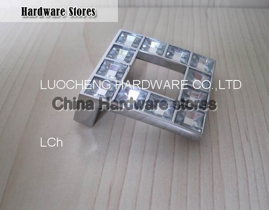 100PCS/ LOT  48 MM CLEAR CRYSTAL HANDLE WITH ALUMINIUM ALLOY CHROME METAL PART