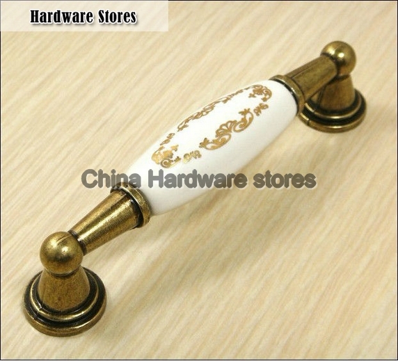 10PCS 96mm Ceramic Handles Decorative Dresser Knobs Brass Antique Handles For Furniture Kitchen Cabinet Pulls