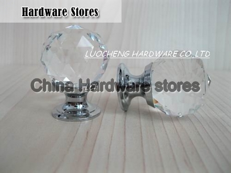10PCS/LOT  30MM CUT CRYSTAL KNOBS ON CHROME FINISH BRASS BASE