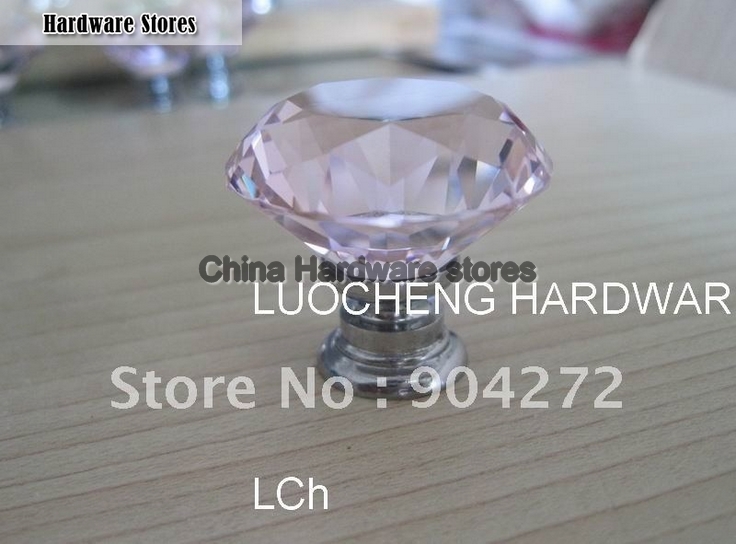 10PCS/LOT  30MM PINK CUT CRYSTAL KNOBS ON A CHROME ZINC BASE