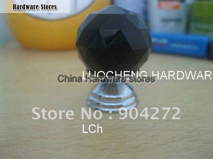 10PCS/LOT  BLACK CUT CRYSTAL CABINET KNOB ON CHROME BRASS BASE