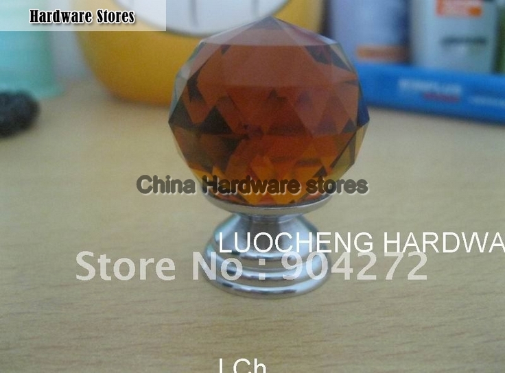 10PCS/LOT  DARK AMBER CUT CRYSTAL CABINET KNOB ON CHROME BRASS BASE