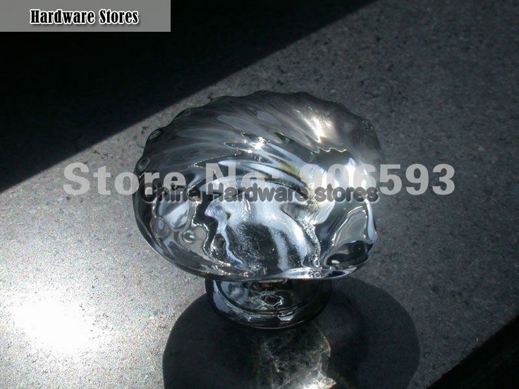 10PCS/LOT SHELL CARTOON CLEAR CRYSTAL KNOB ON A CHROME BRASS BASE