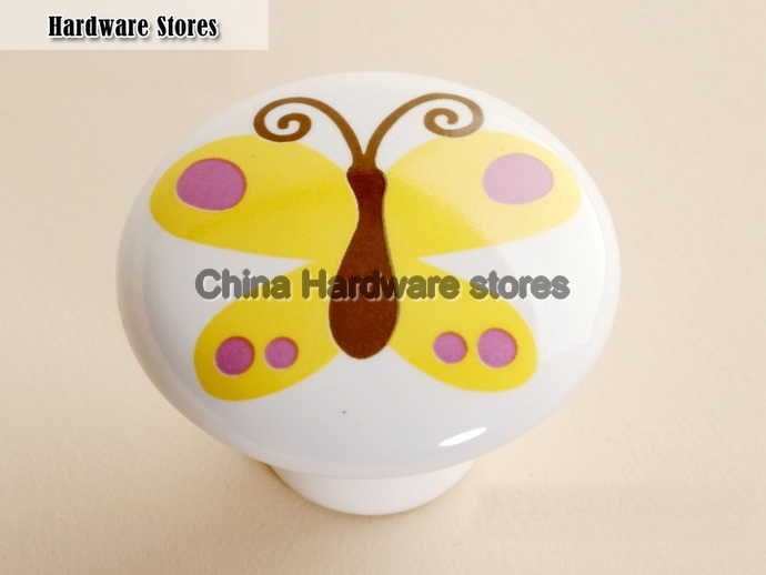 10Pcs Furniture Parts Cartoon Yellow Butterfly Furniture Knobs and Pulls(Diameter:38mm)